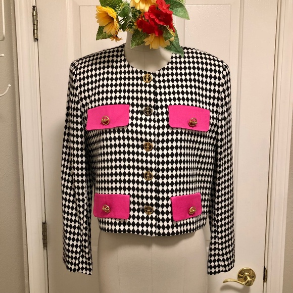 Baronesa | Jackets & Coats | Nwot Black White Diamond Pattern Jacket ...